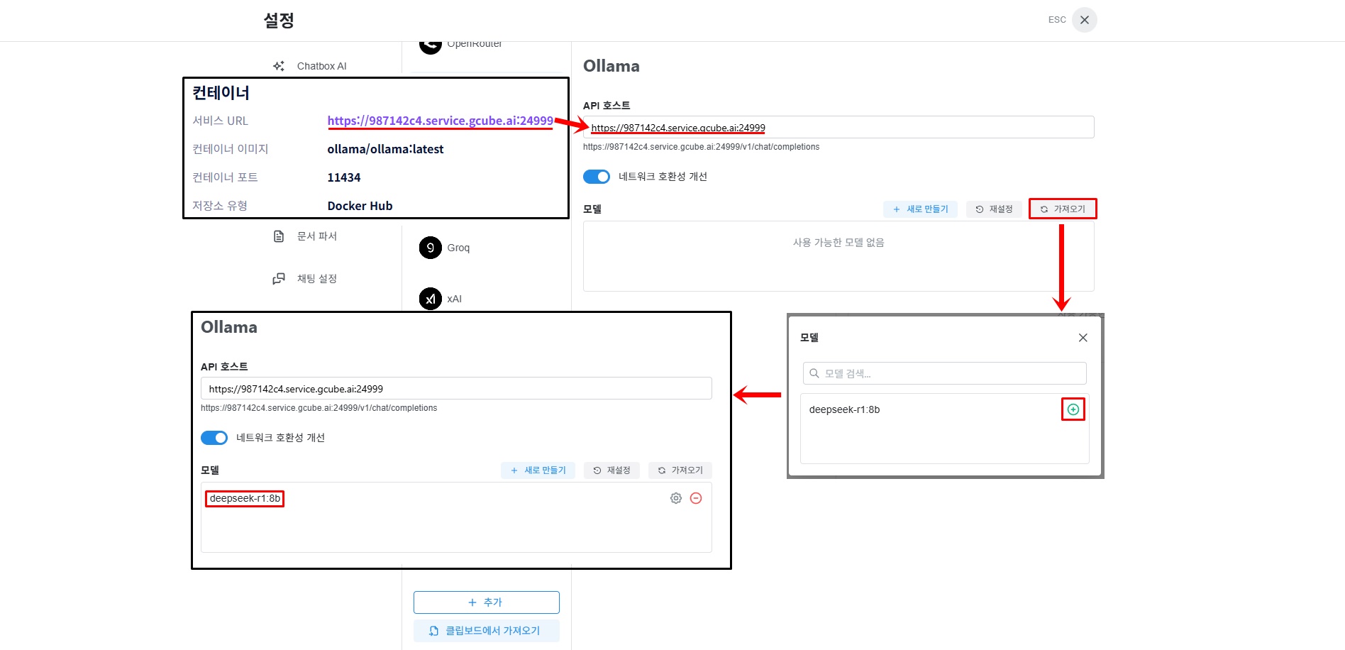 Service URL and model input screen