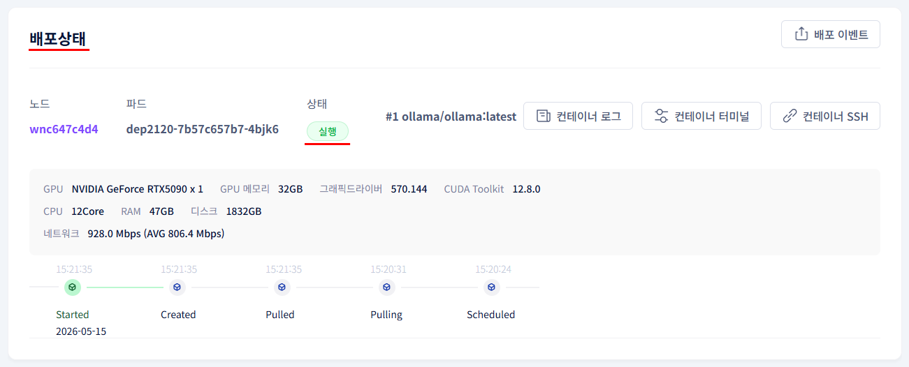 스크린샷: 파드 상태 실행 확인